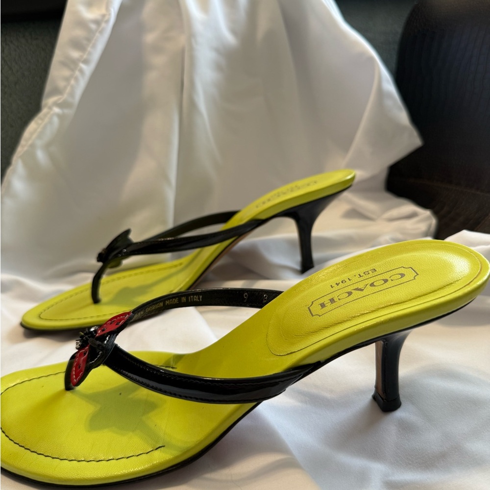 Coach Lime Green Ladybug Strappy High Heeled Sandals size 9 - Picture 3 of 8